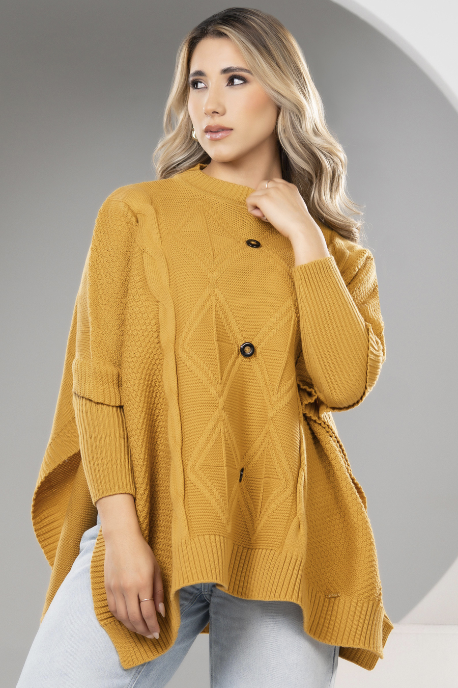 Ruana Botones Elegante Femenina