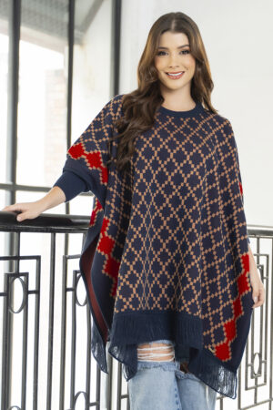 Ruana Flecos Elegante Mujer